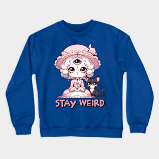 Stay Weird Three Eyed Witch with Black Cat Crewneck Sweatshirt